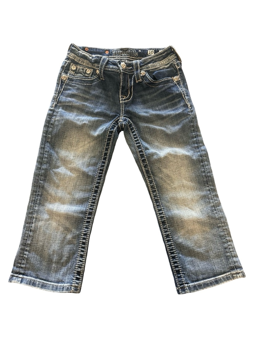 Miss Me Youth Girls Size 10 Crop Jeans Medium Indigo Contrast Stitching
